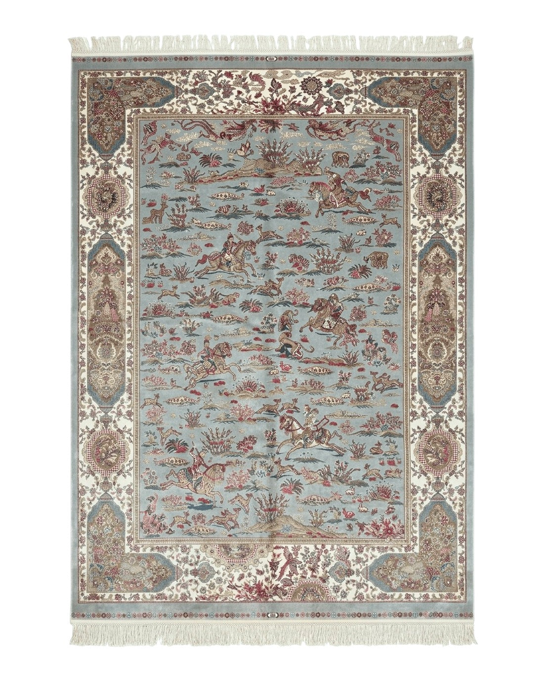 Turkish Silk Rug 5x7, Hunting Design, Animal Pictorials, Bamboo Silk