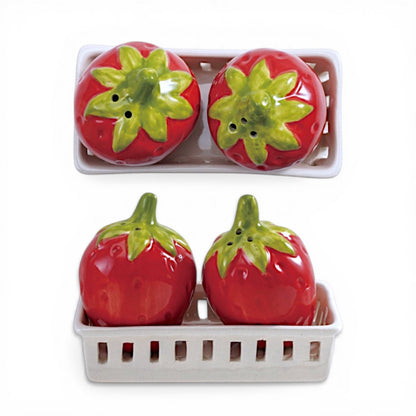 Strawberry Salt & Pepper Shaker Set with Berry Basket Holder