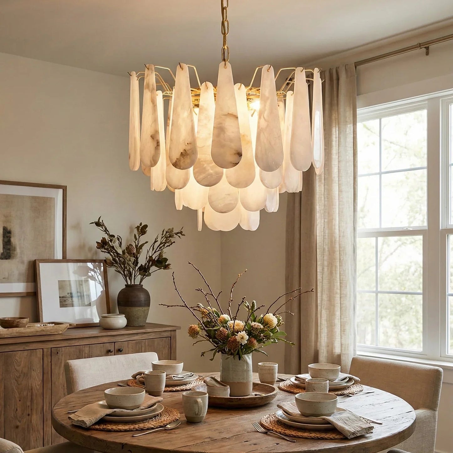 Teardrop Shaped Alabaster Chandelier