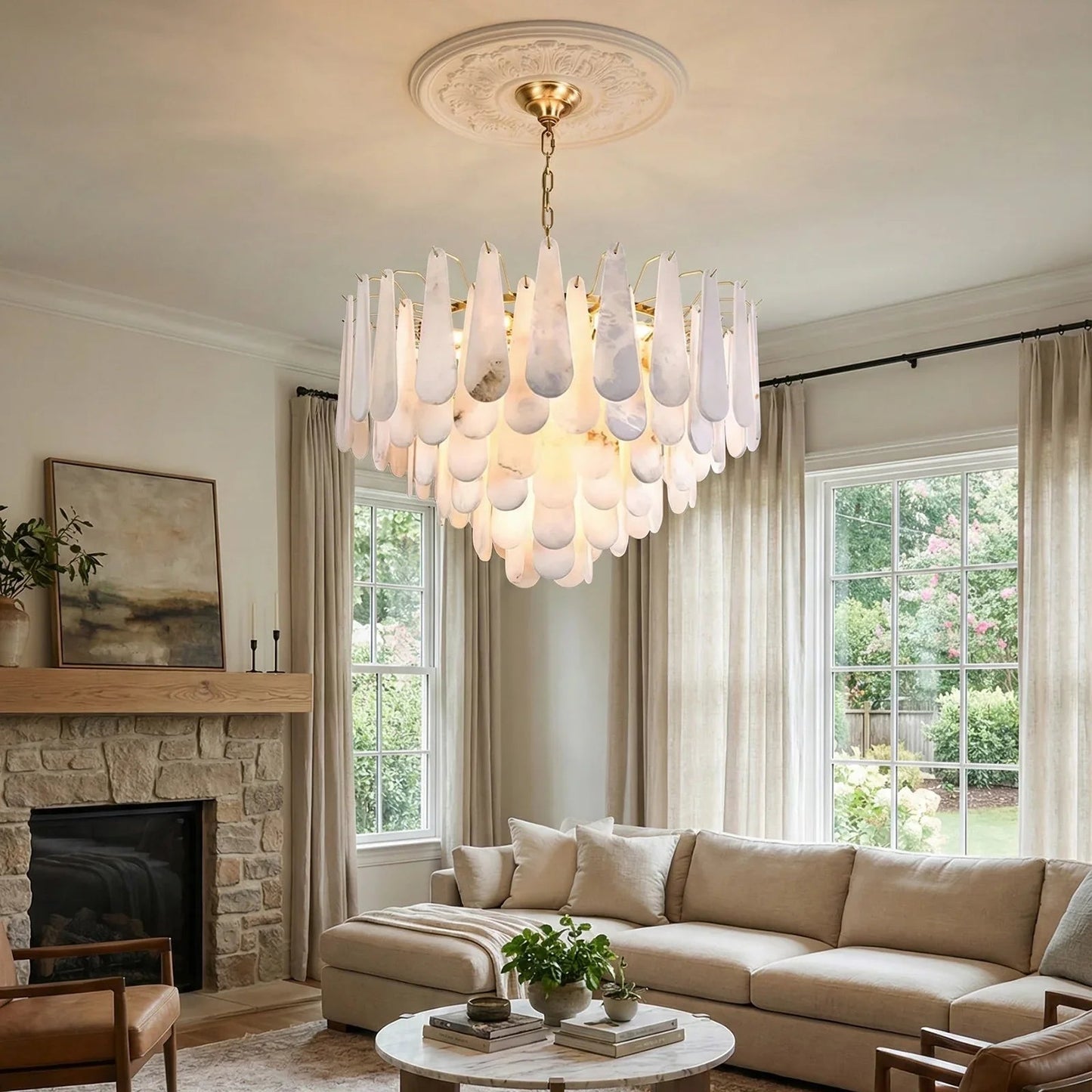 Teardrop Shaped Alabaster Chandelier