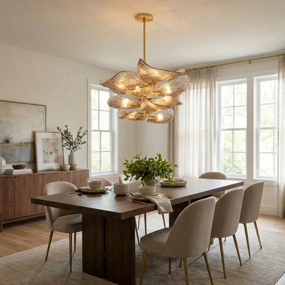 Textured Glass Leaf Chandelier
