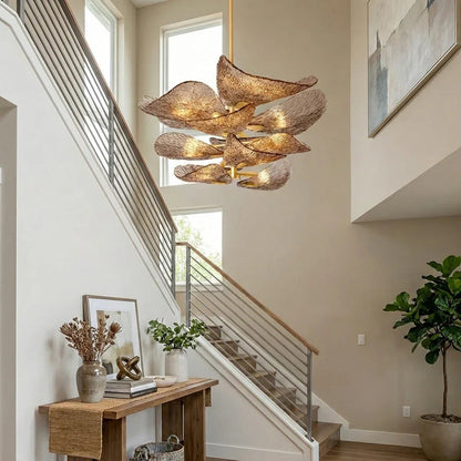 Textured Glass Leaf Chandelier
