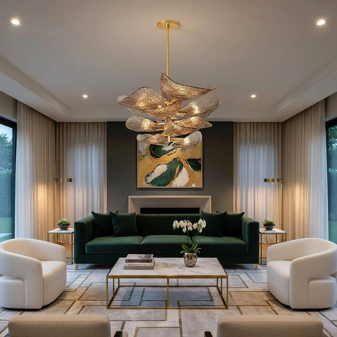Textured Glass Leaf Chandelier