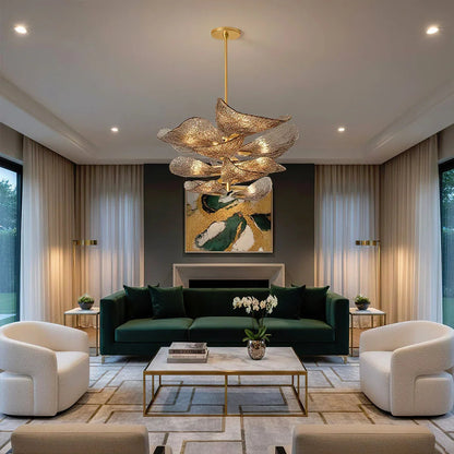 Textured Glass Leaf Chandelier