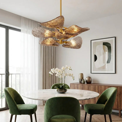 Textured Glass Leaf Chandelier