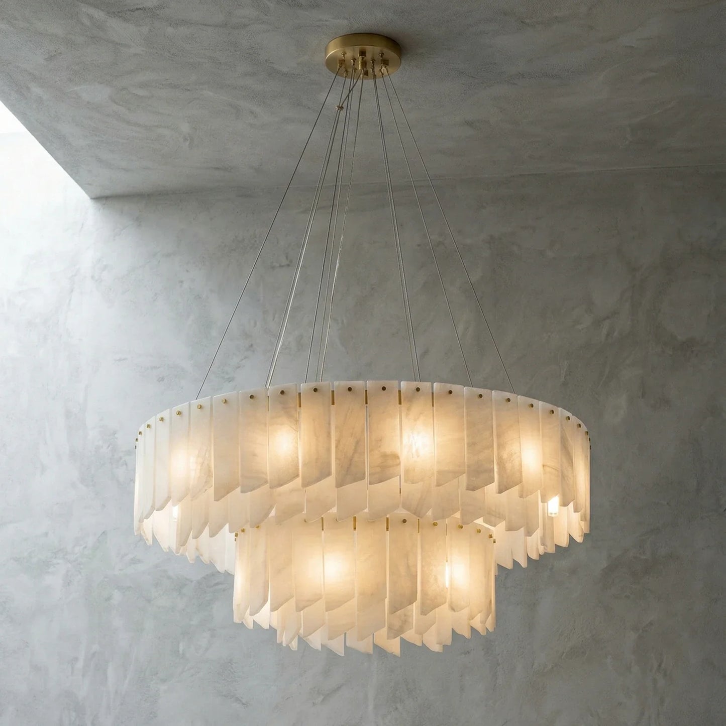 Cascade Alabaster Tiered Brass Chandelier