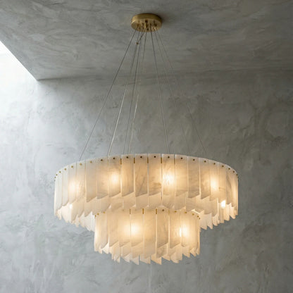 Cascade Alabaster Tiered Brass Chandelier