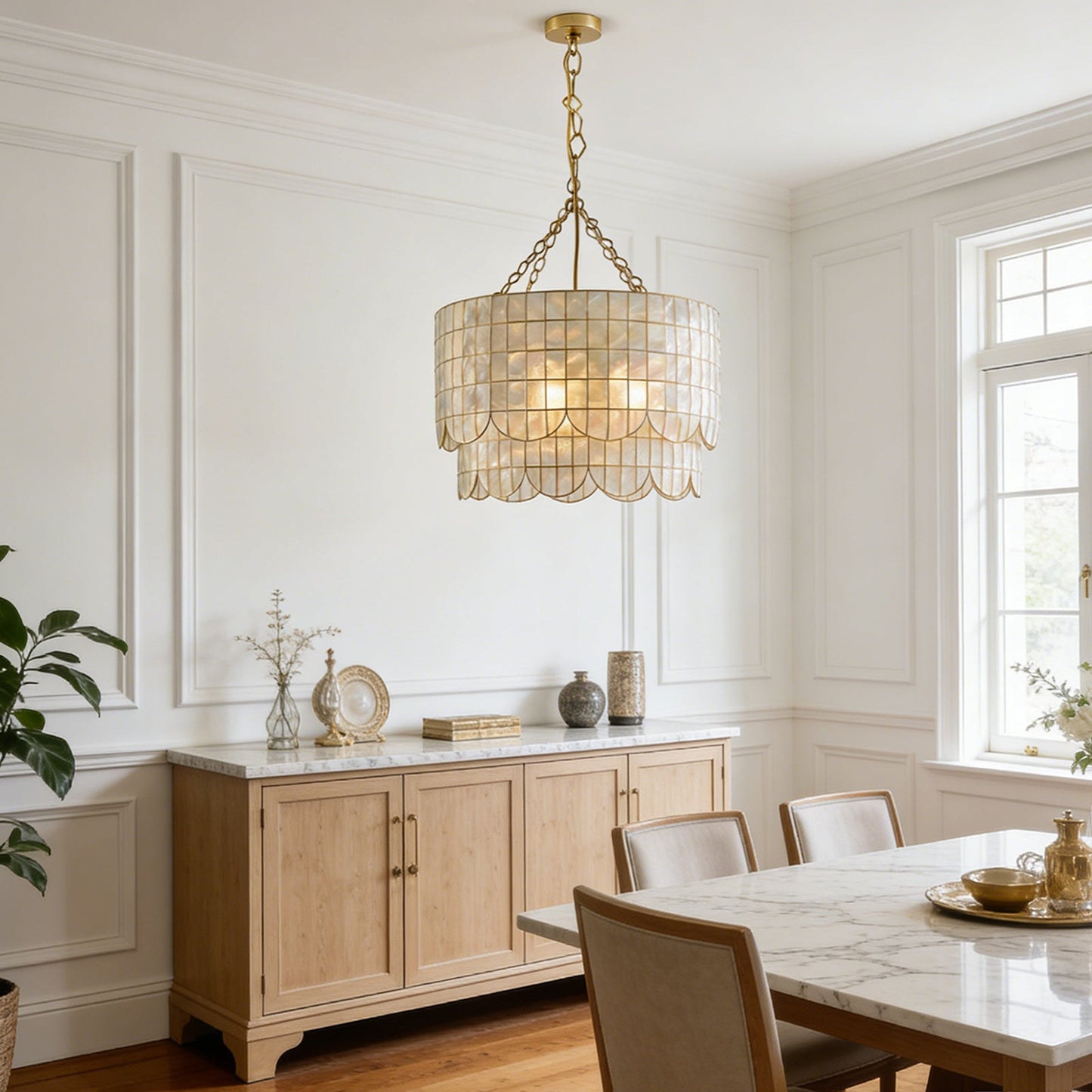 Tiered Capiz Wavecrest Chandelier