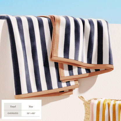 Oversized Striped Border Cabana Beach Towels - Santa Cruz.
