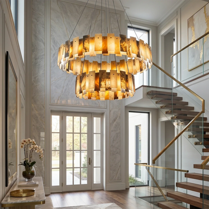Tobacco-Hued Alabaster Chandelier