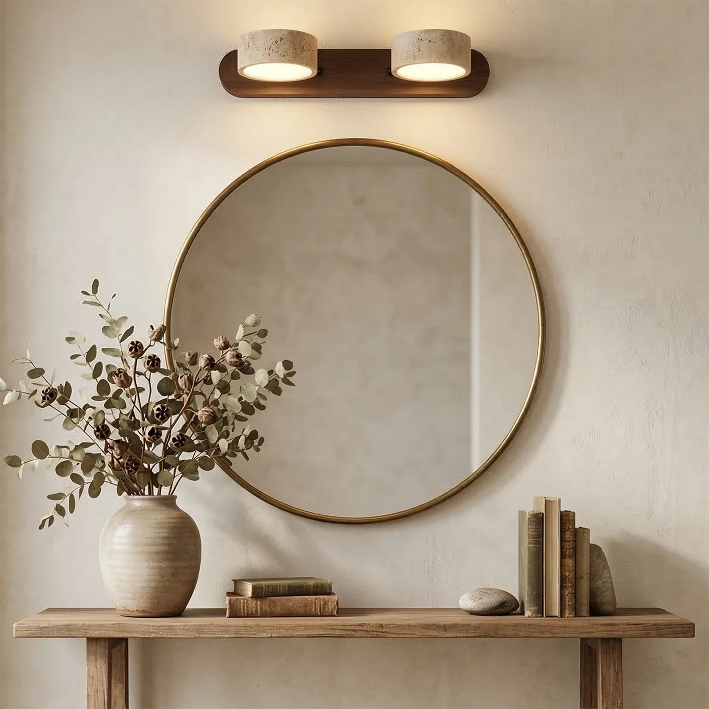 Travertine Duo Wood Wall Light