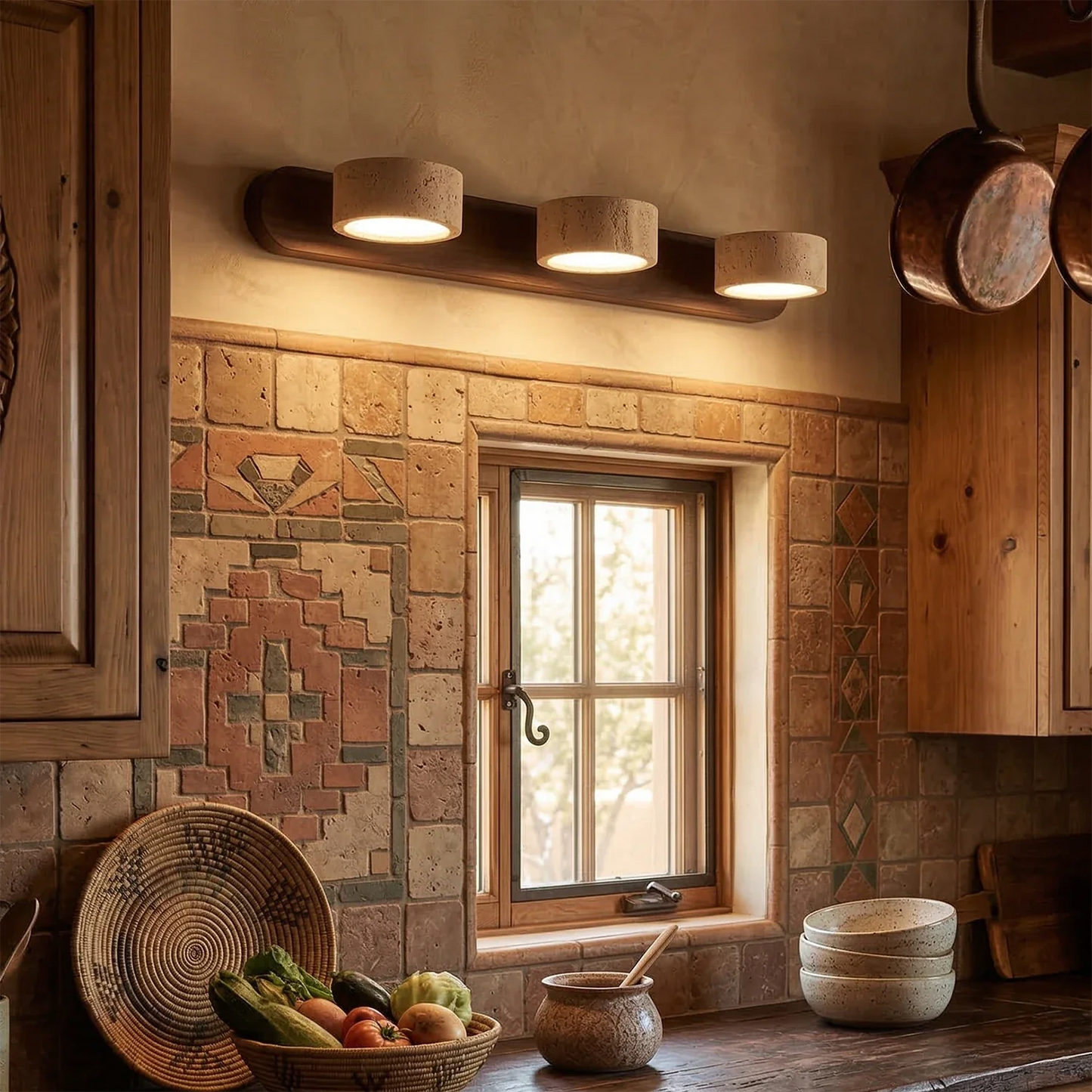 Travertine Duo Wood Wall Light