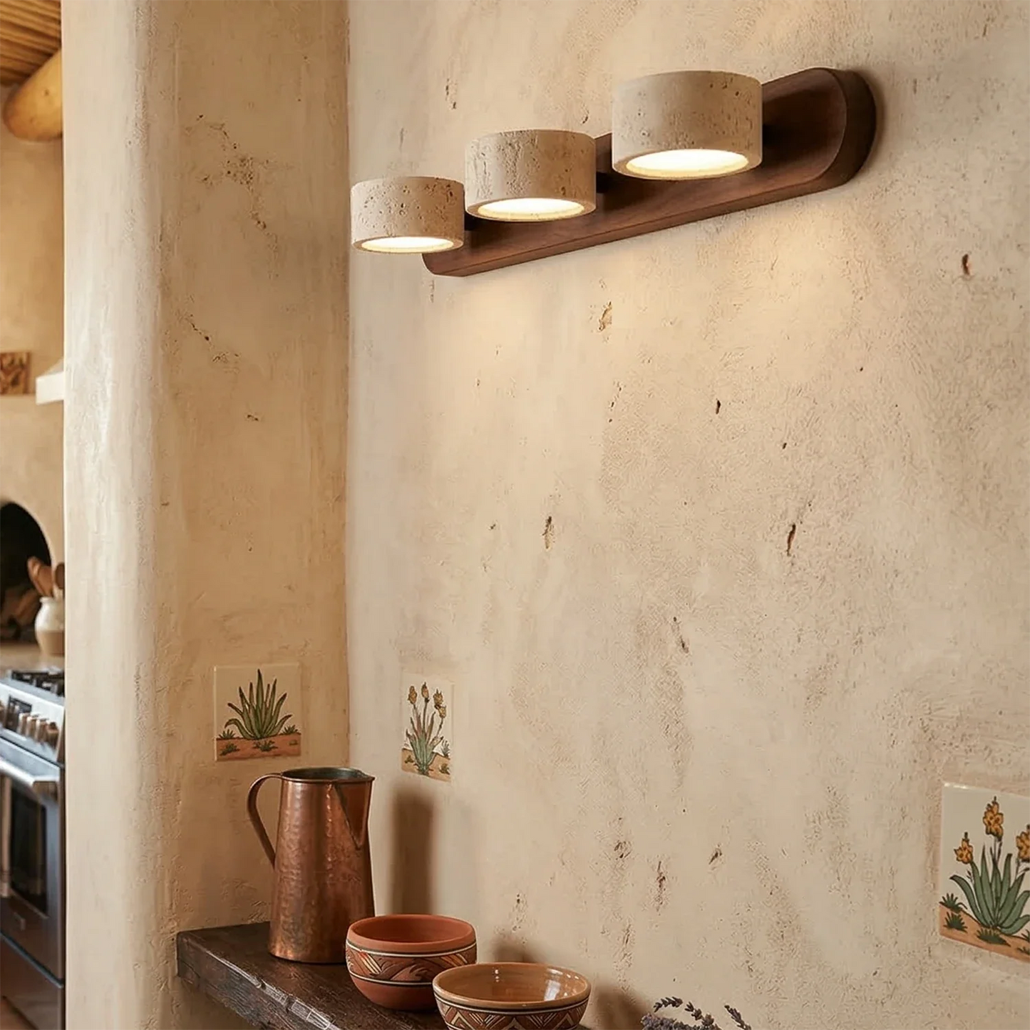Travertine Duo Wood Wall Light