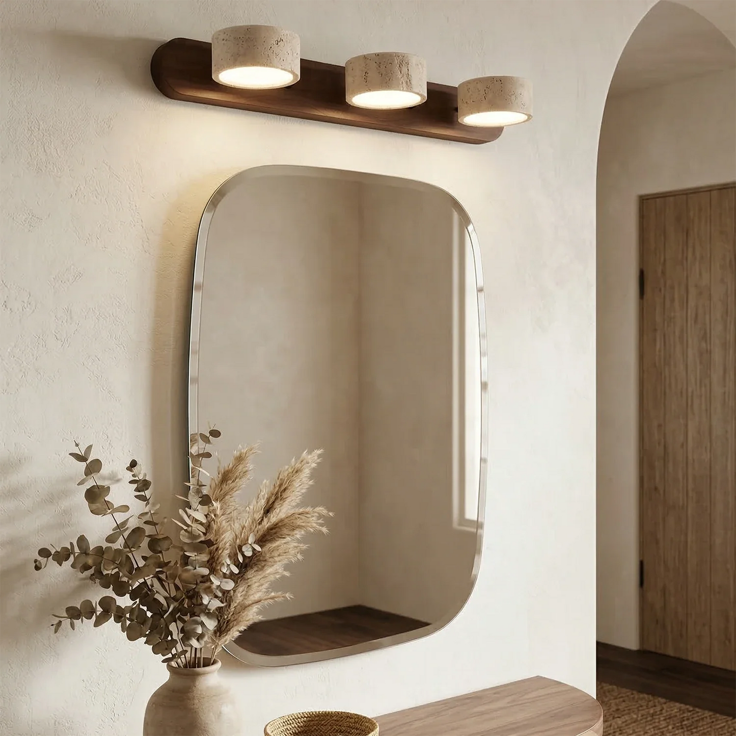 Travertine Duo Wood Wall Light