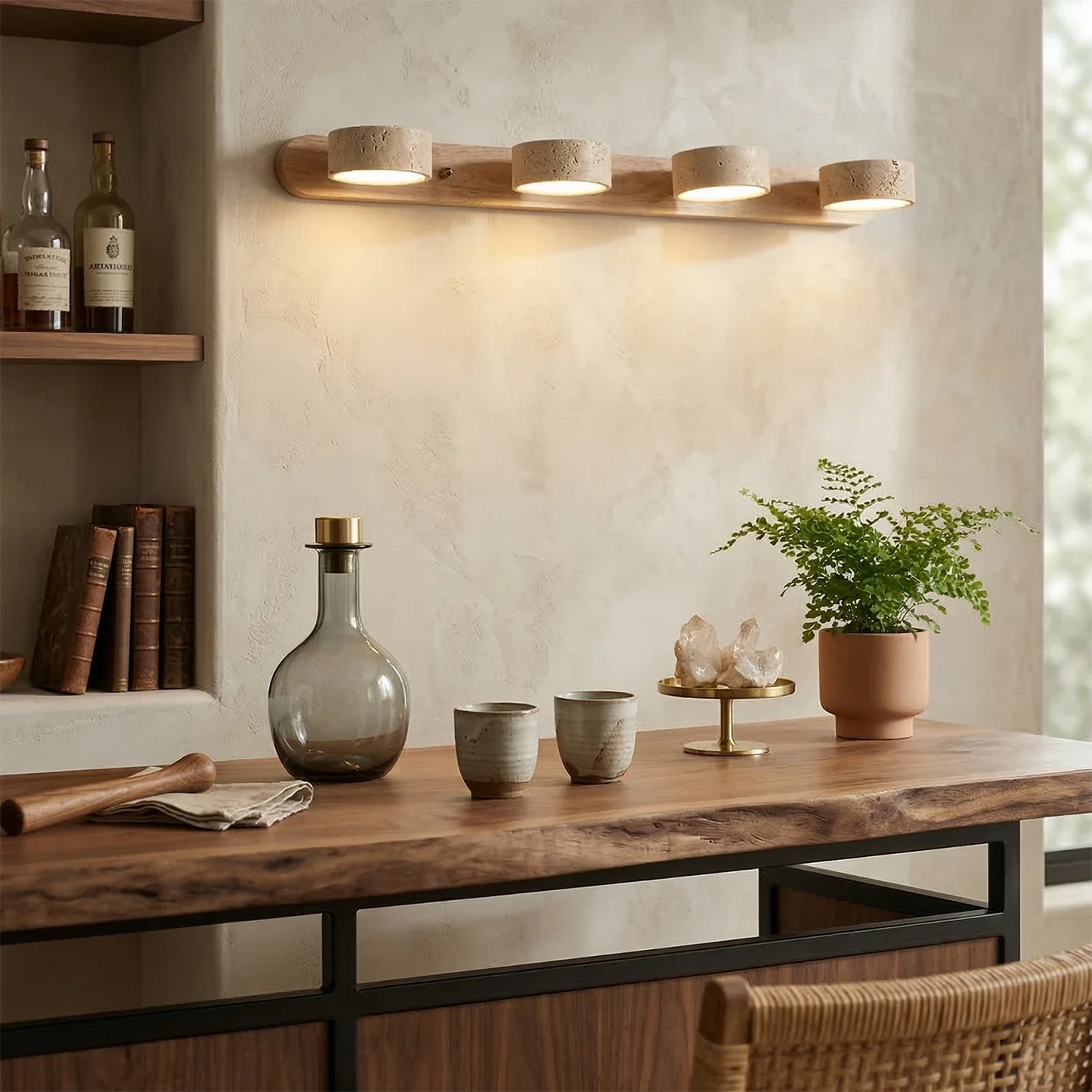 Travertine Duo Wood Wall Light