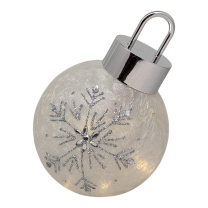 Frosted Cream Lighted Snowflake Glass Ornament
