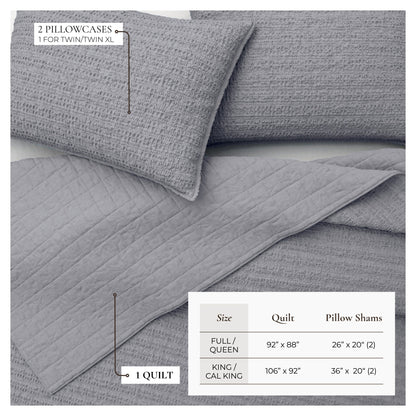 100% Cotton Honeycomb Waffle Garment Washed Quilt Set - Genevieve Collection