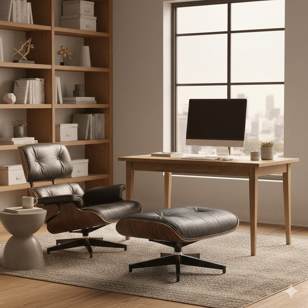 Luxury Lounge / Office Chair with Ottoman – Top Grain Leather
