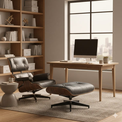 Luxury Lounge / Office Chair with Ottoman – Top Grain Leather