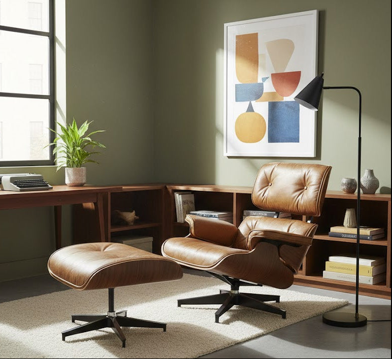 Luxury Lounge / Office Chair with Ottoman – Top Grain Leather