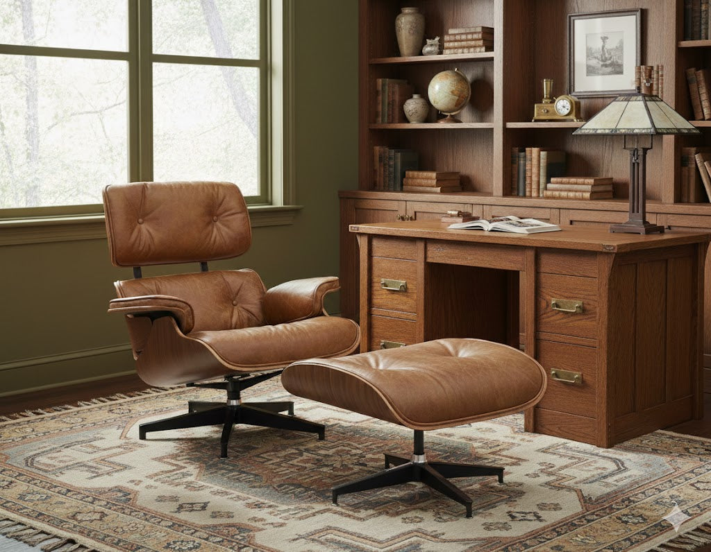 Luxury Lounge / Office Chair with Ottoman – Top Grain Leather