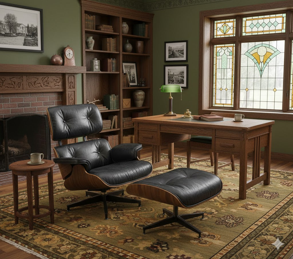Luxury Lounge / Office Chair with Ottoman – Top Grain Leather