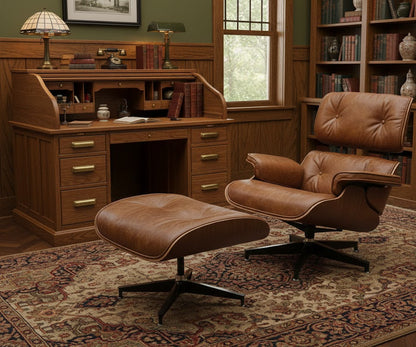 Luxury Lounge / Office Chair with Ottoman – Top Grain Leather