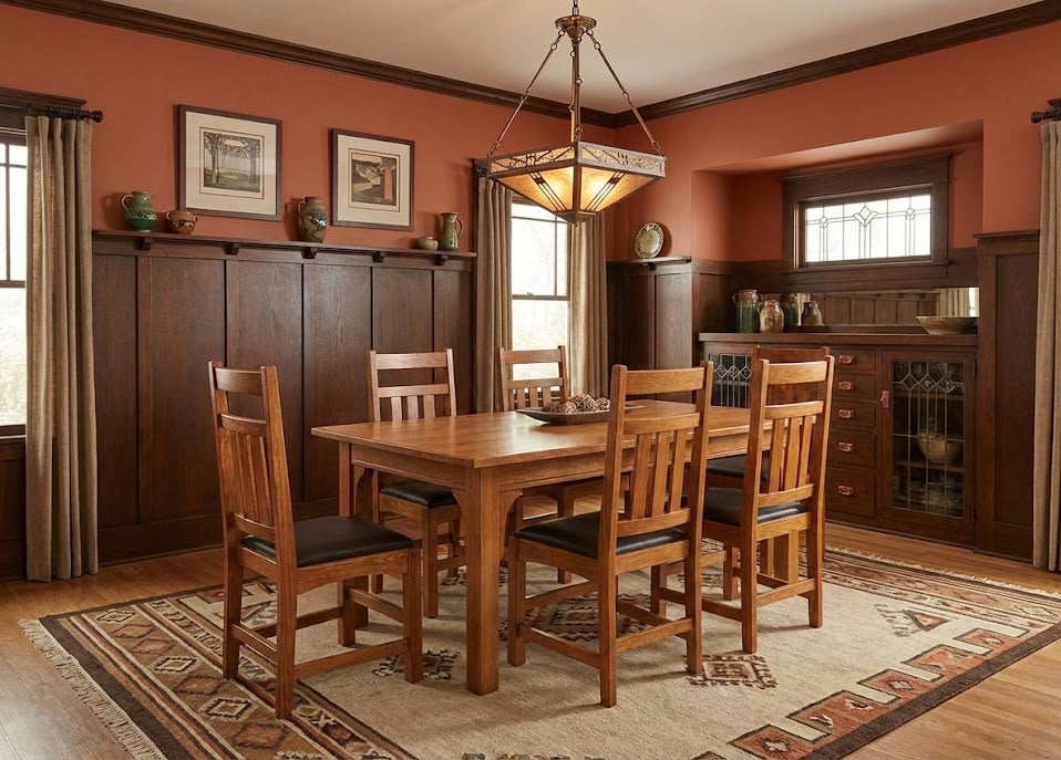 Mission 70" Solid Oak Dining Table Set with 6 Dining chairs - Michaels Cherry