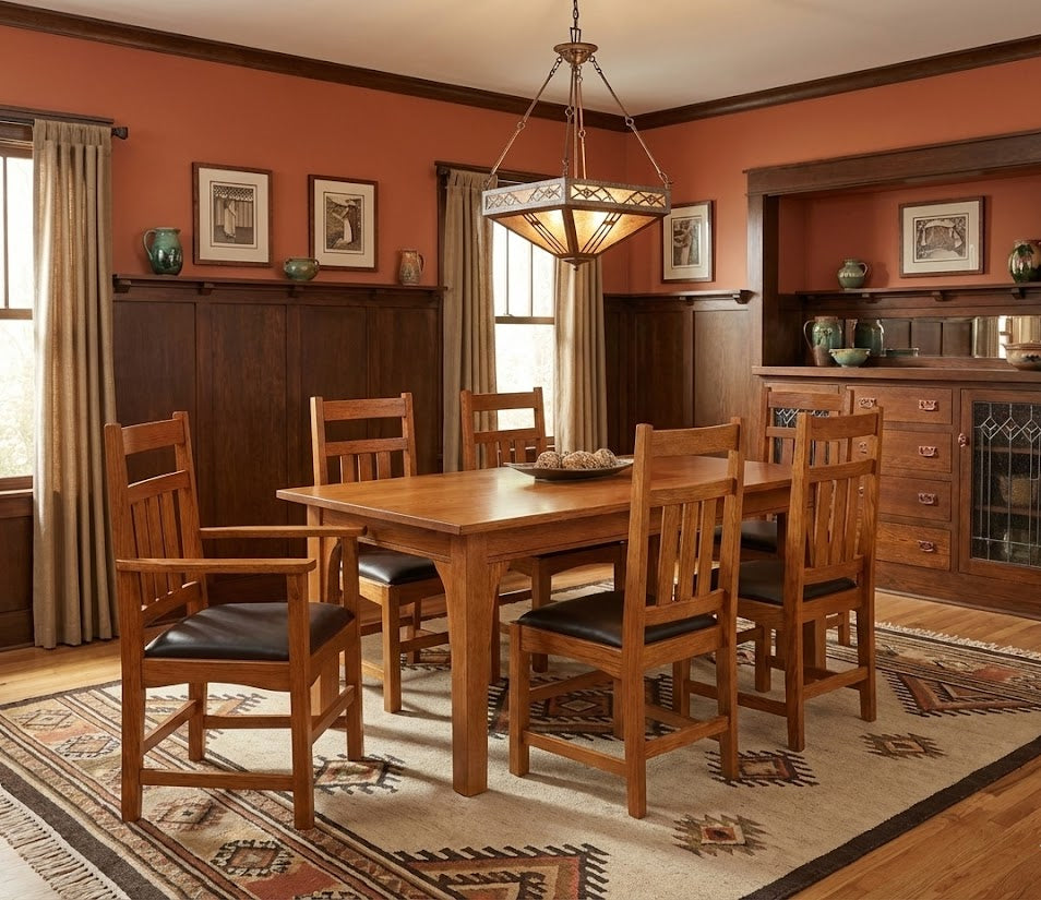 Mission 70" Solid Oak Dining Table Set with 6 Dining chairs - Michaels Cherry
