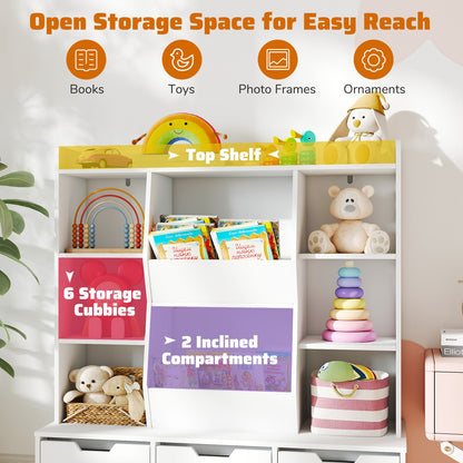 47" Children Bookcase Toy Storage Organizer Versatile Storage Cabinet-White