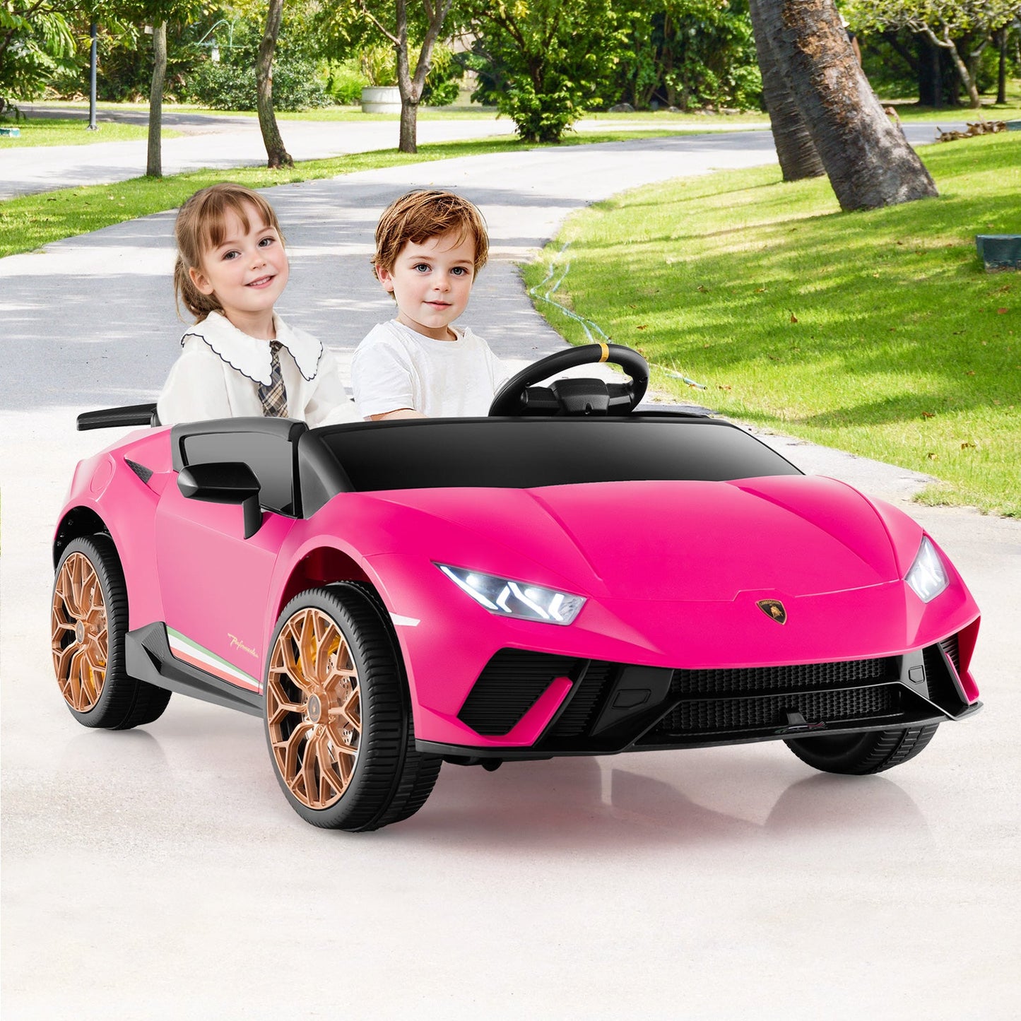 24V Ride-on Car for Kids 4WD 2-Seater Licensed Lamborghini Electric Vehicles with Music