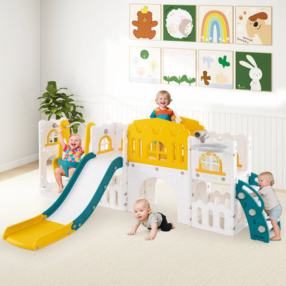 10-in-1 Toddler Swing and Slide Set Climber Playset with Basketball Hoop