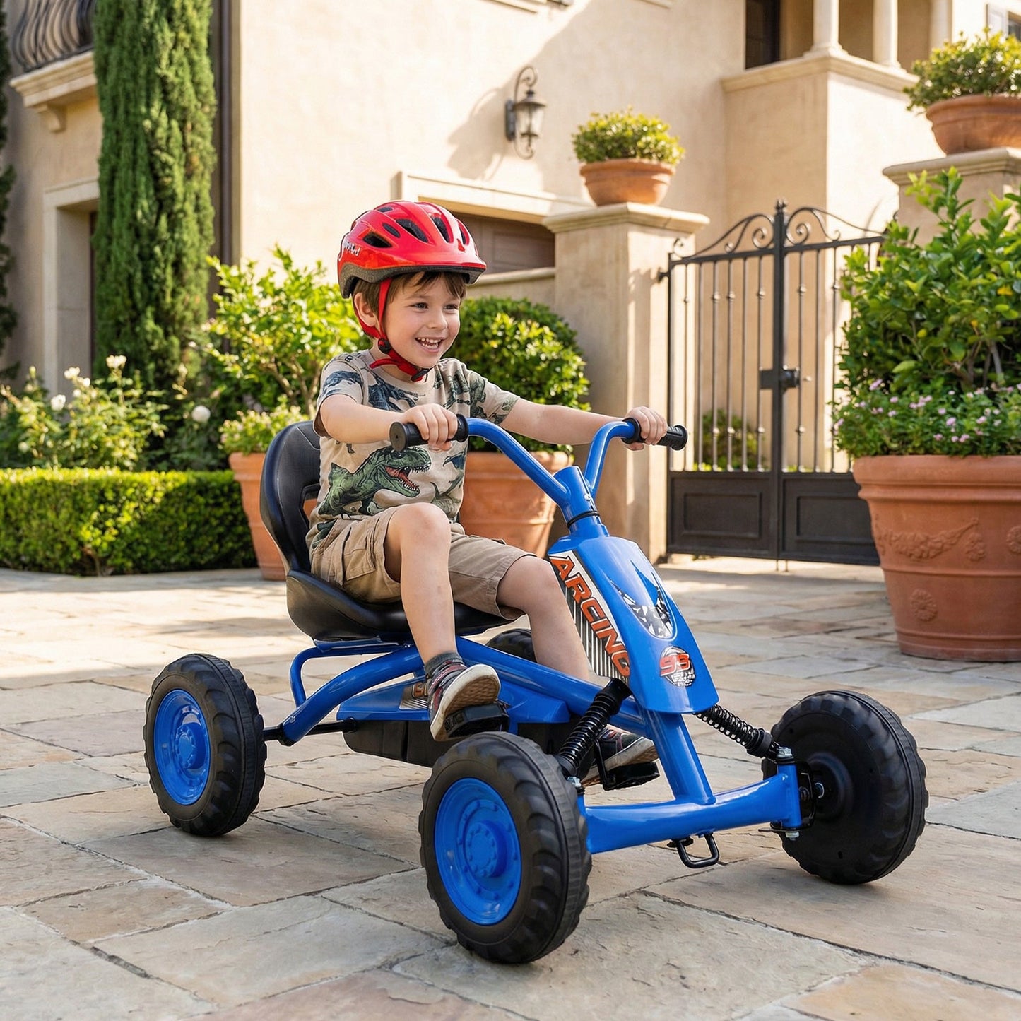 Go Kart for Kids 4 Wheel with Steering Handlebars and Adjustable Seat