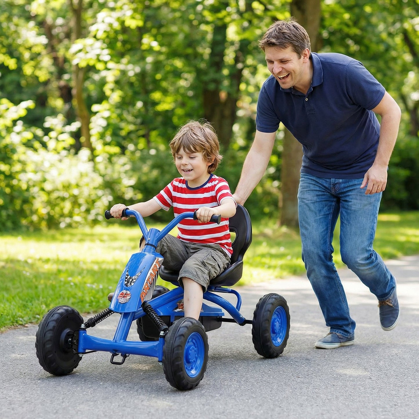 Go Kart for Kids 4 Wheel with Steering Handlebars and Adjustable Seat