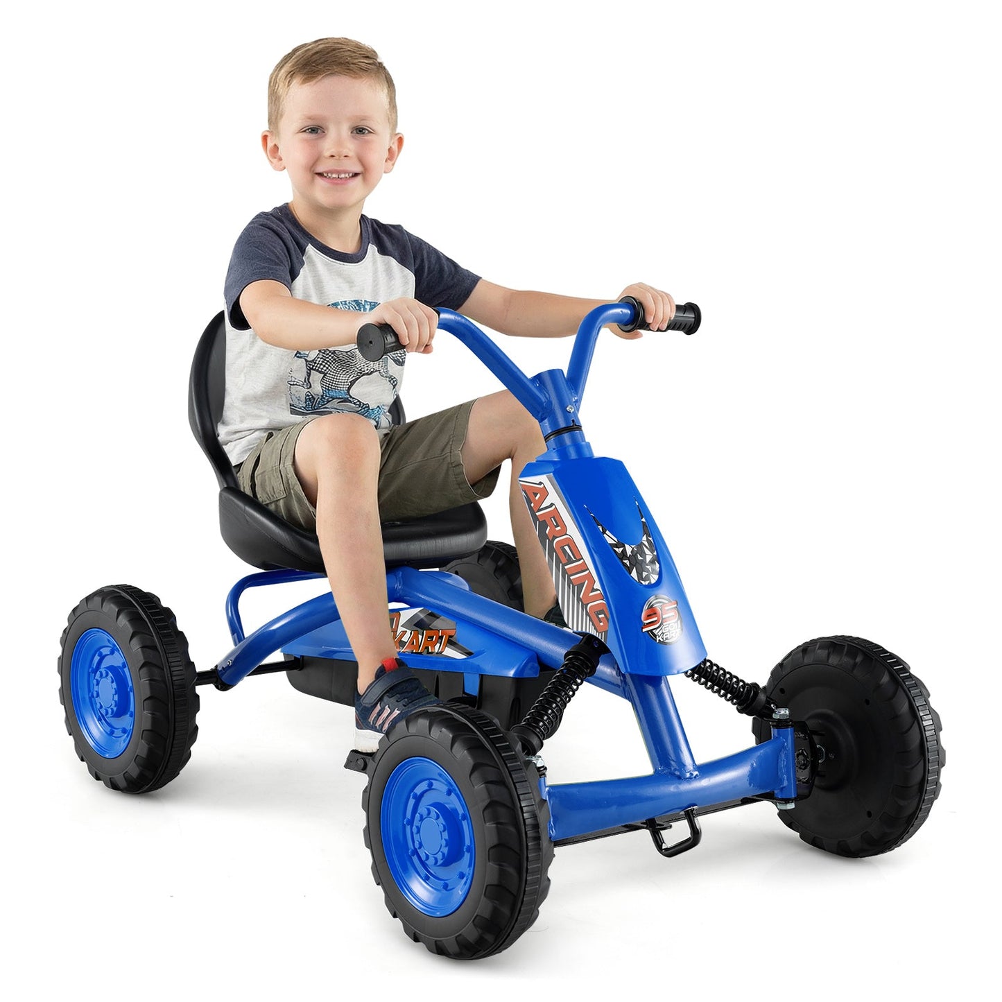 Go Kart for Kids 4 Wheel with Steering Handlebars and Adjustable Seat
