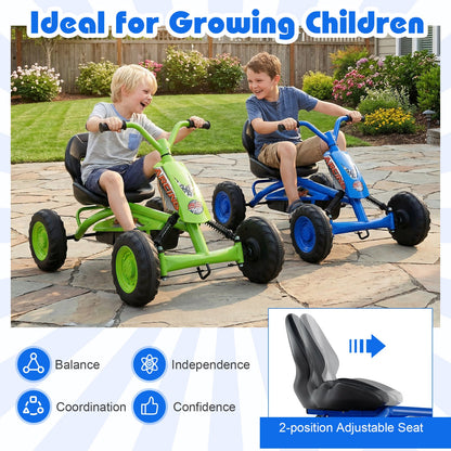 Go Kart for Kids 4 Wheel with Steering Handlebars and Adjustable Seat