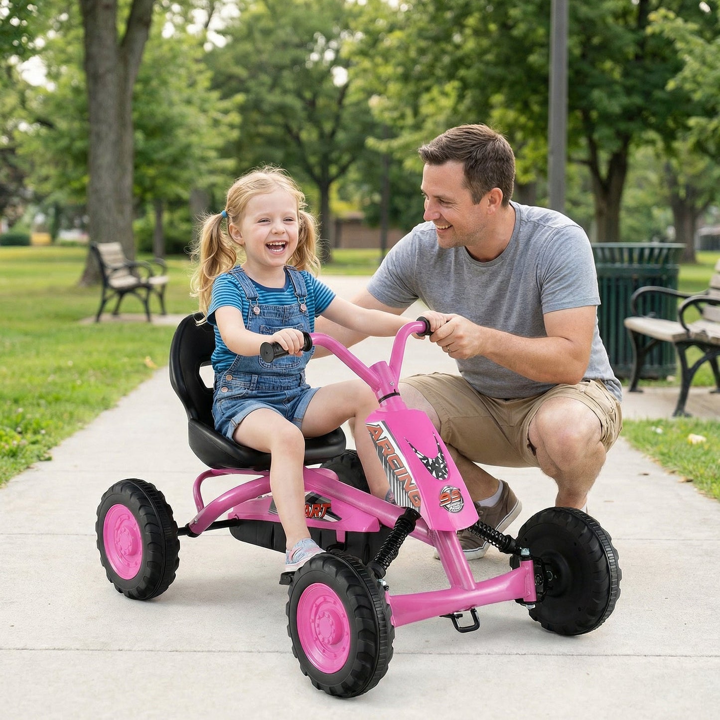 Go Kart for Kids 4 Wheel with Steering Handlebars and Adjustable Seat