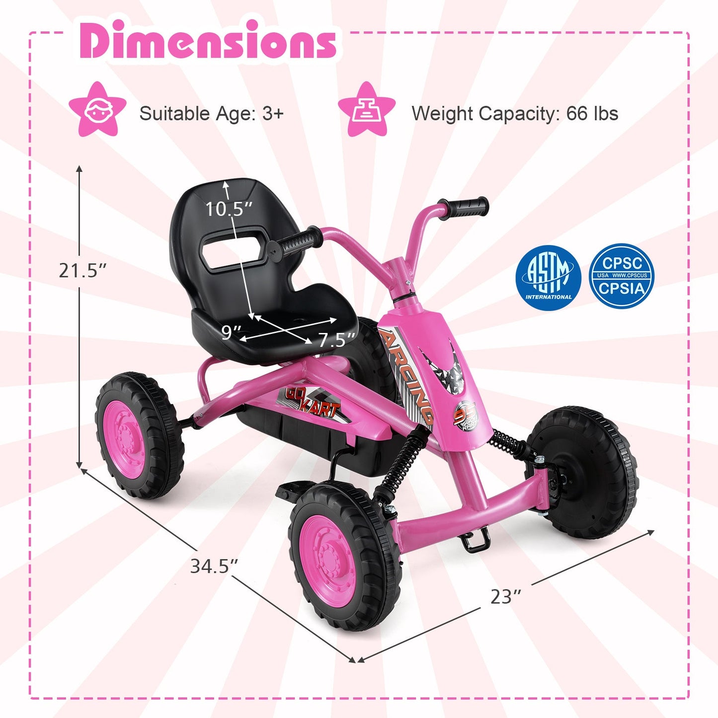 Go Kart for Kids 4 Wheel with Steering Handlebars and Adjustable Seat