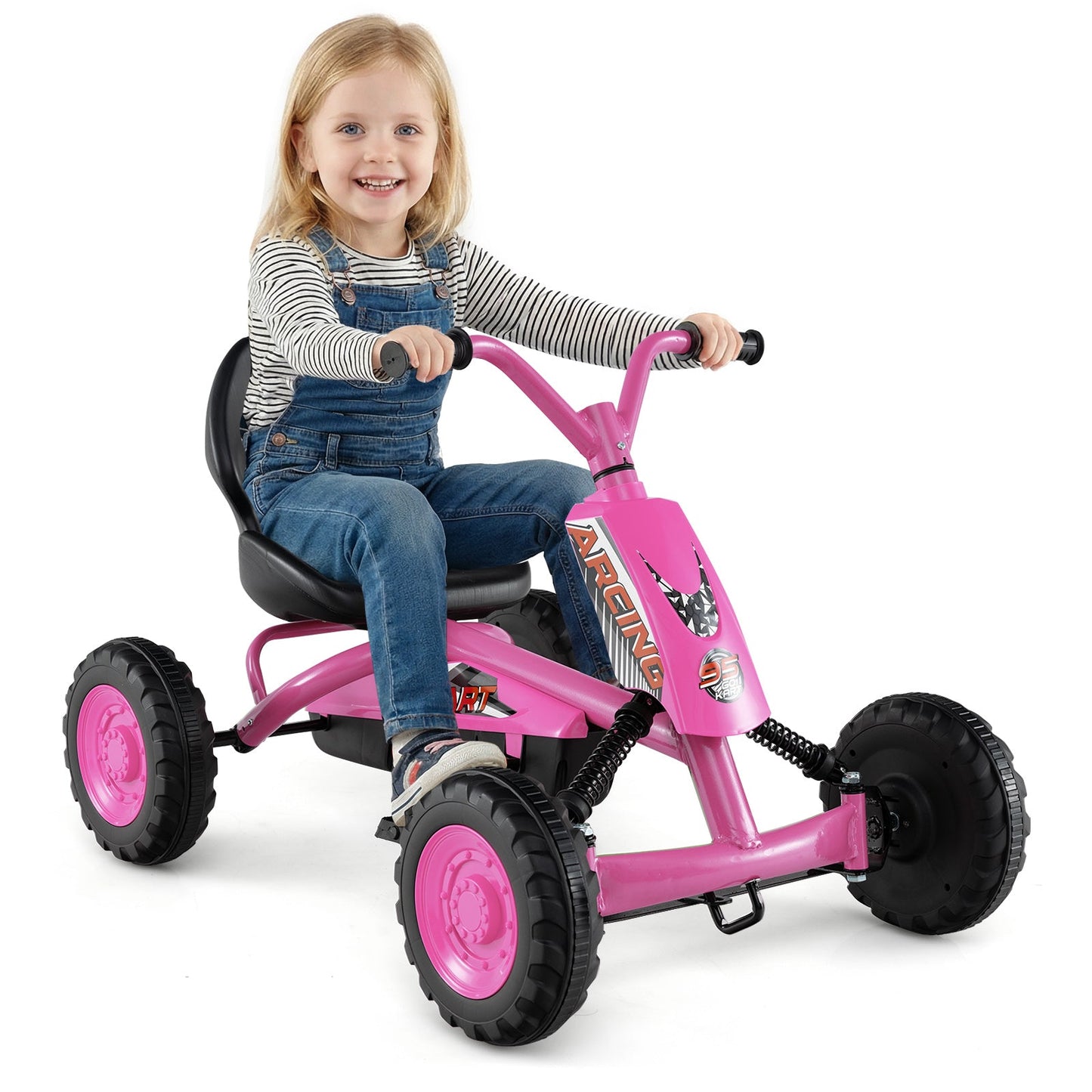 Go Kart for Kids 4 Wheel with Steering Handlebars and Adjustable Seat