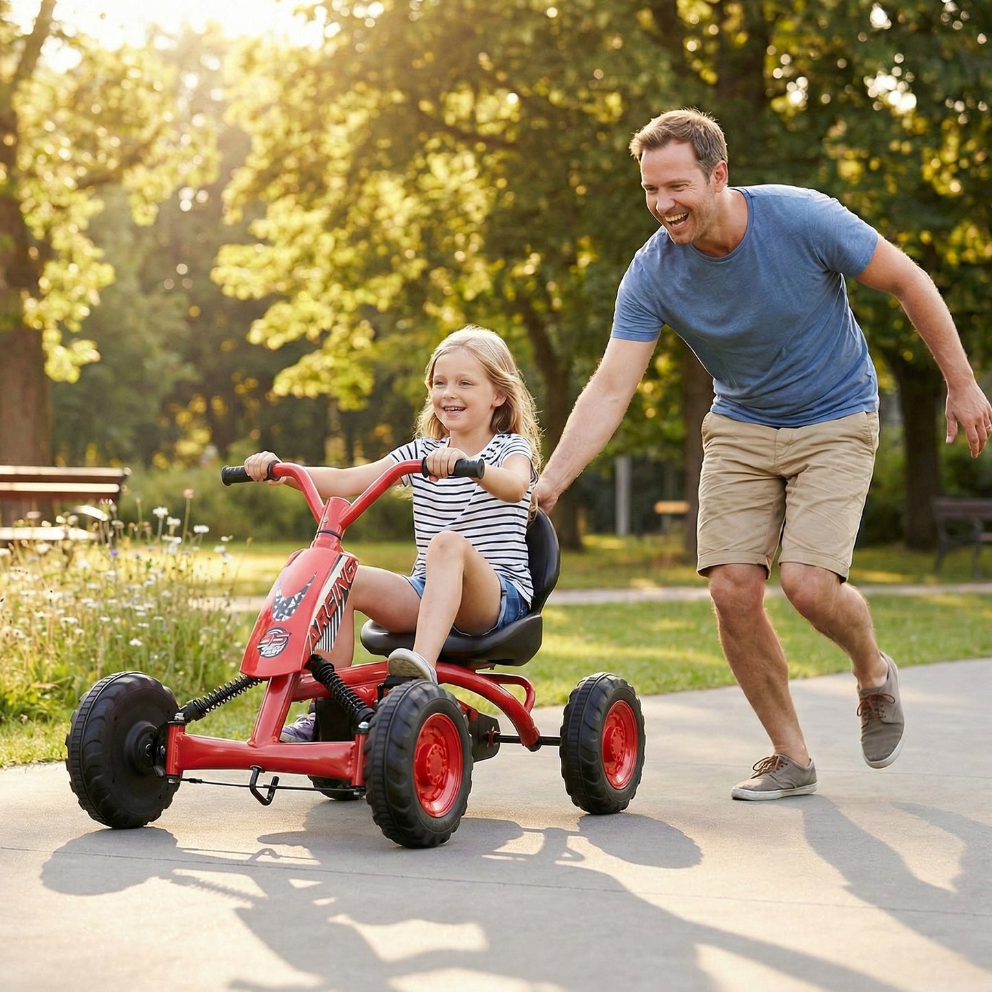 Go Kart for Kids 4 Wheel with Steering Handlebars and Adjustable Seat