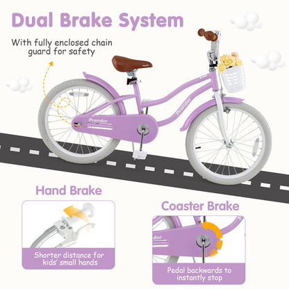 20 Inch Kids Bike with Helmet Protective Set Purple