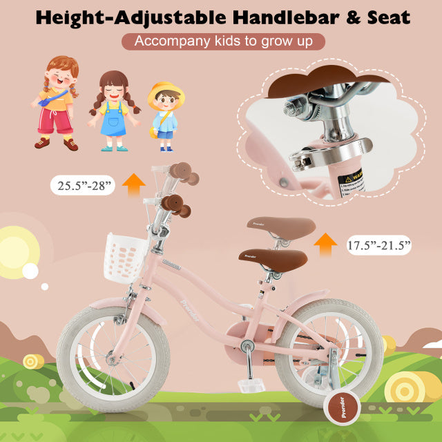 12 Inch Kids Bike with Helmet Protective Set Pink