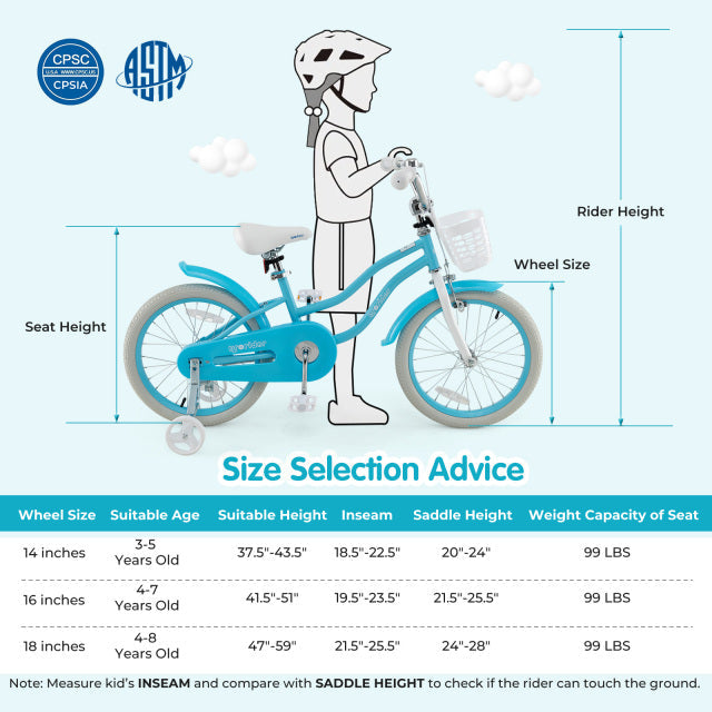 18 Inch Kids Bike with Helmet Protective Set Blue