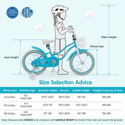 18 Inch Kids Bike with Helmet Protective Set Blue