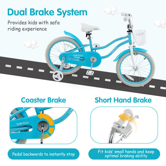 18 Inch Kids Bike with Helmet Protective Set Blue