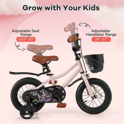 12 Inch Kids Bike with Helmet Protective Set Black & Pink