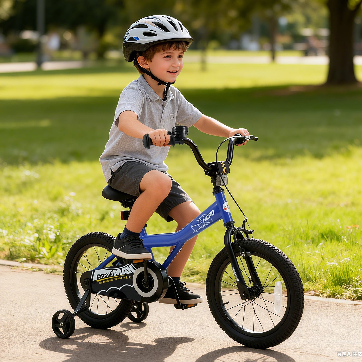 16 Inch Kids Bike with Helmet Protective Set Dark Blue
