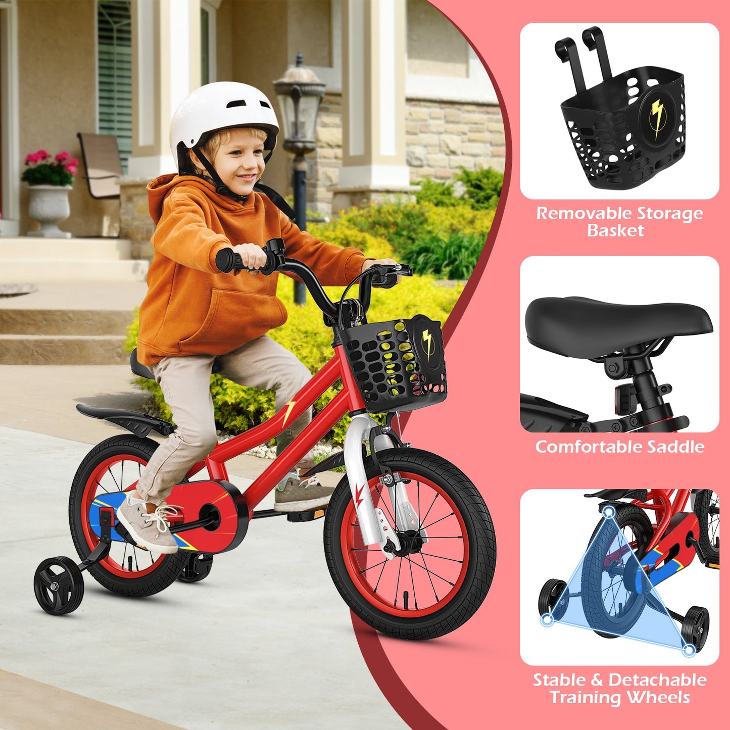 14 Inch Kids Bike Red with Pink Helmet Protective Set