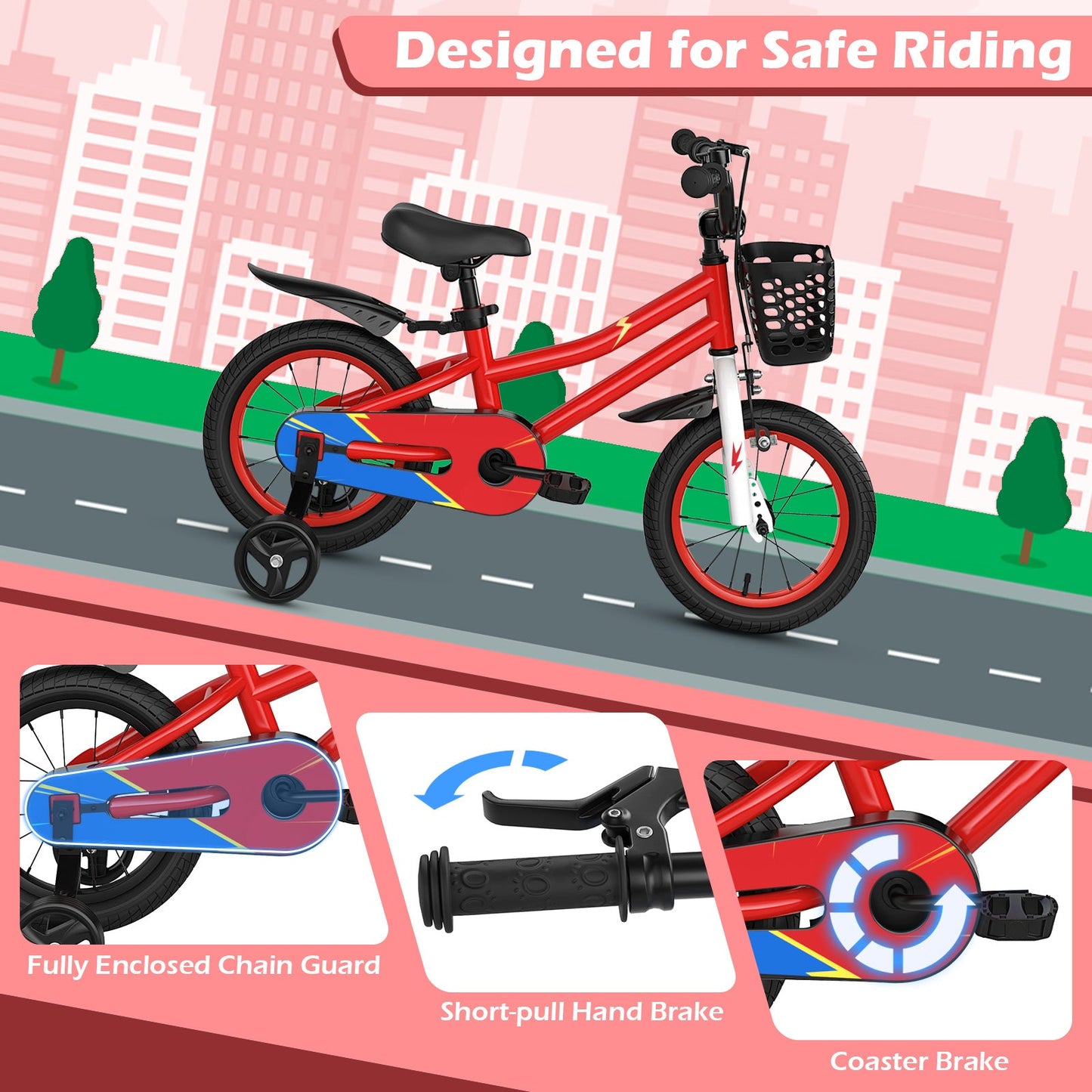 14 Inch Kids Bike Red with Pink Helmet Protective Set