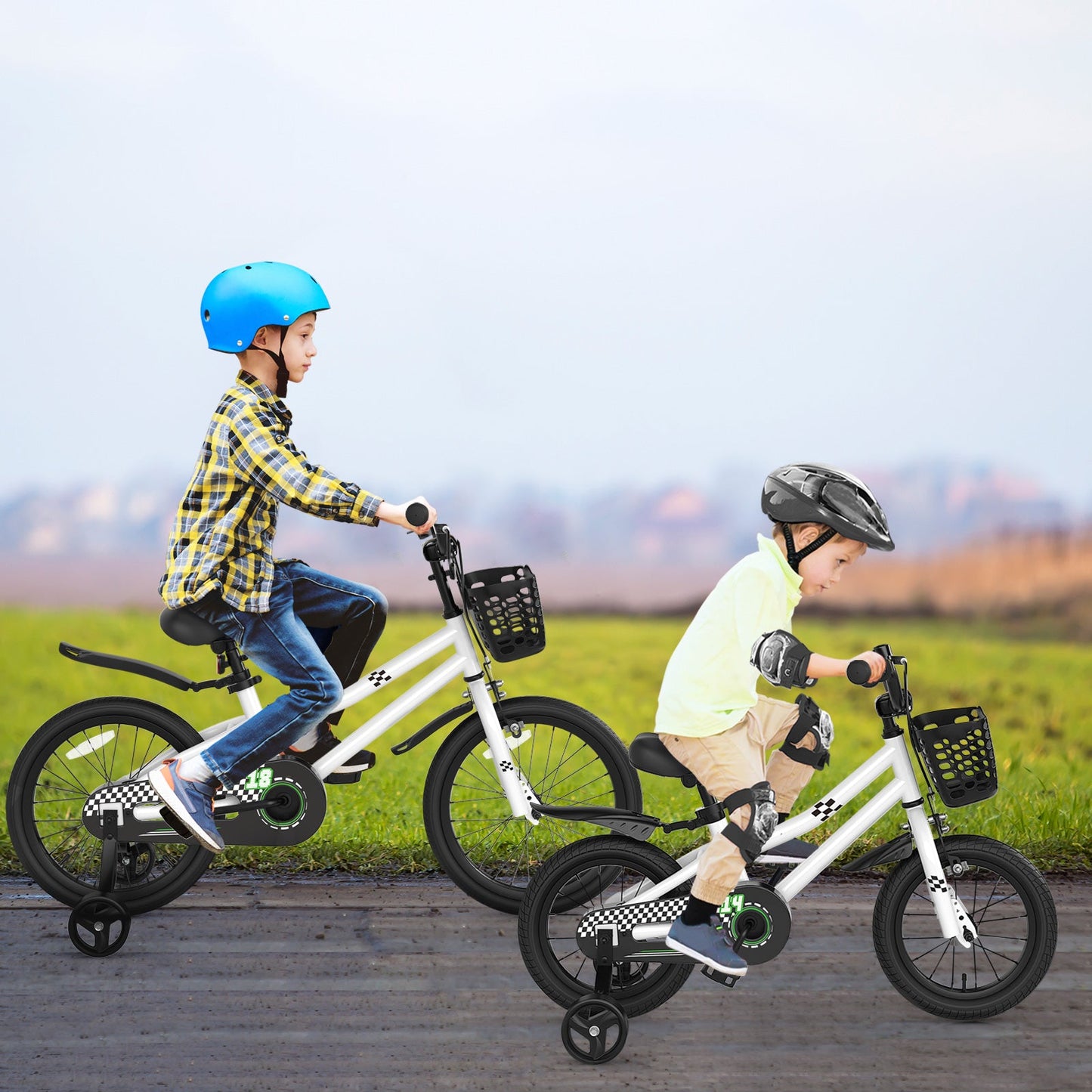 14 Inch Kids Bike White with Blue Helmet Protective Set